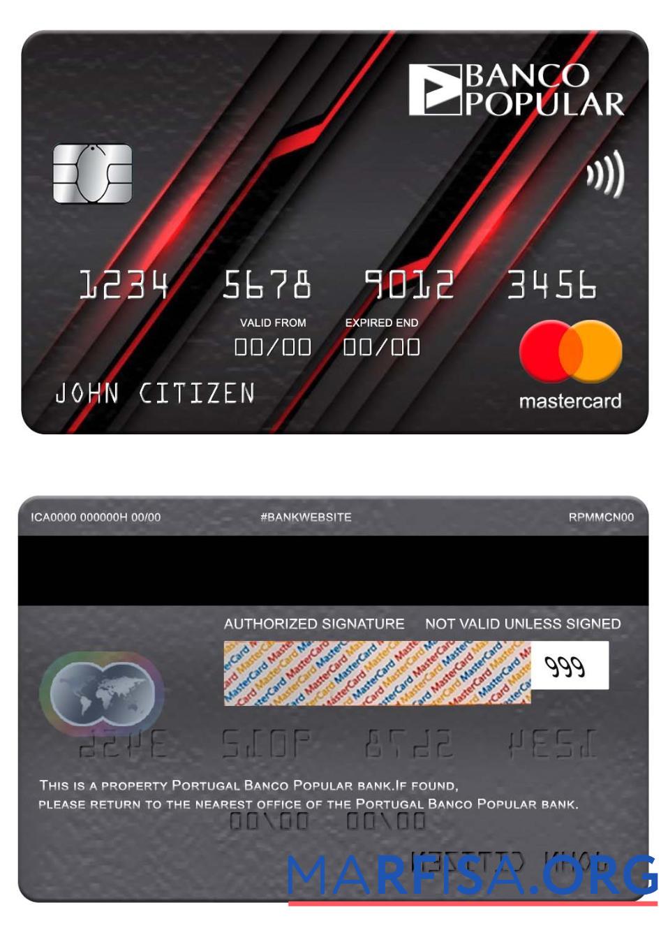 Downloadable Portugal Banco Popular bank mastercard example